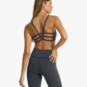 Vuori Stripe Yosemite Bra Black and Gray Strappy Sports Bra